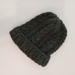 High Ground Ireland Beanie 100% Wool Forest Green Cable Knit Made in Ireland Hat